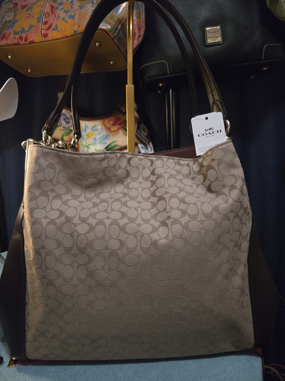 NWT Coach Dalton Tan Signature/Dark Chocolate Leather Shoulder Bag - Picture 8 of 16